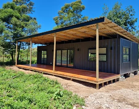 The Independent built and delivered, with its full roof structure and pine deck