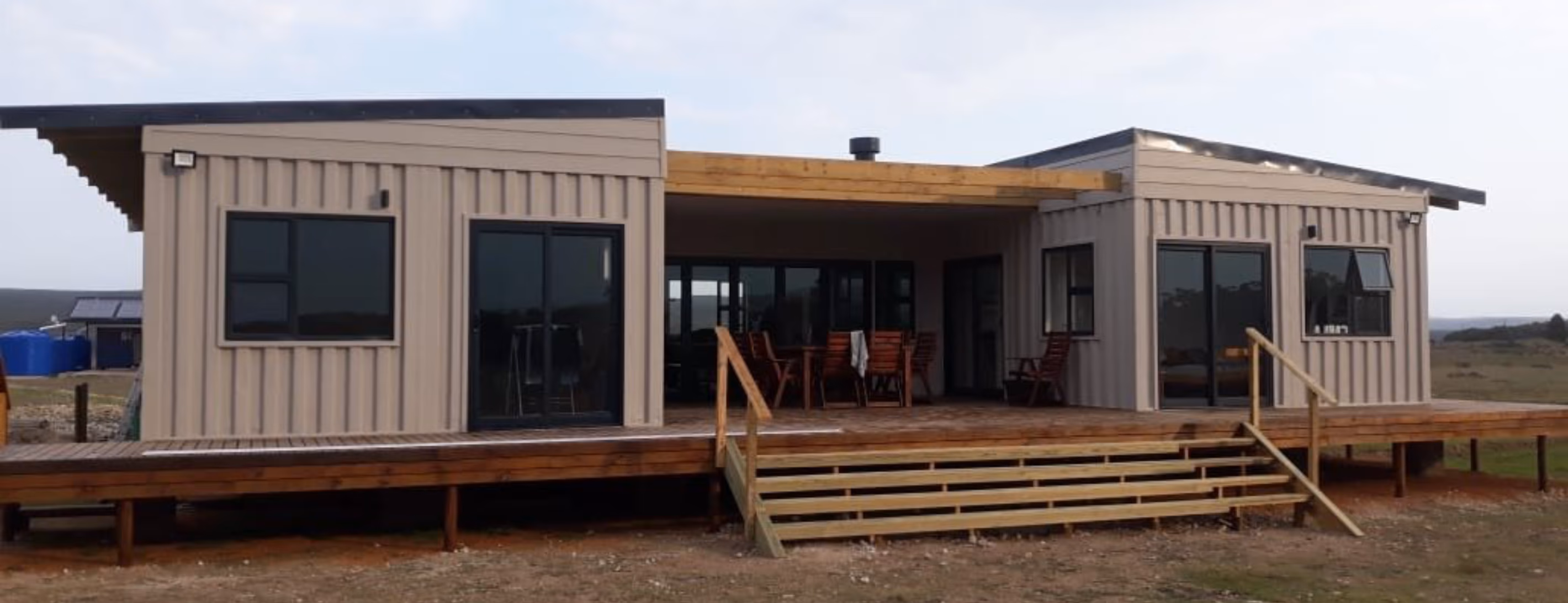 The U Shape built and delivered on site, with its central deck and timber stairs