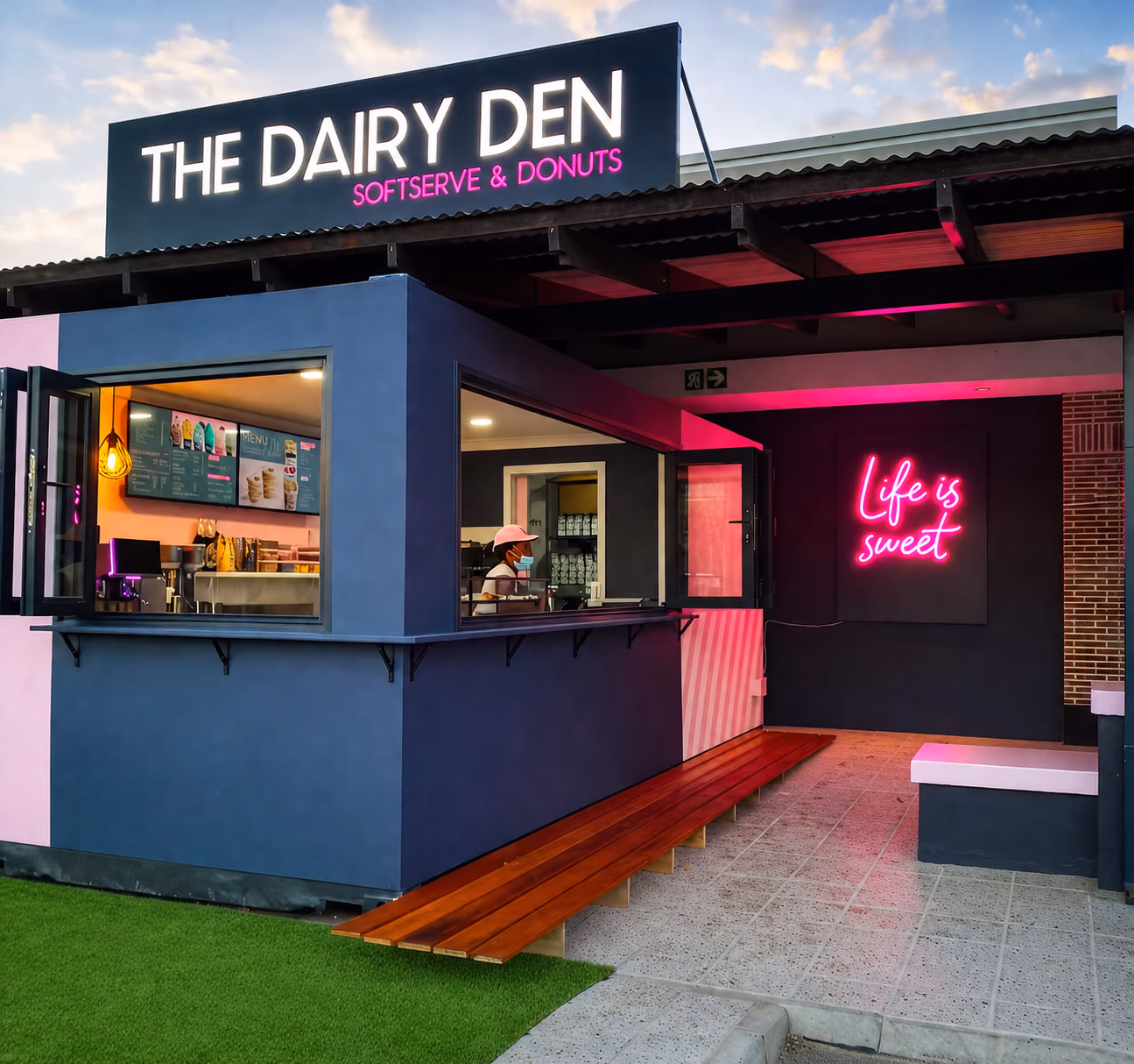 The Dairy Den, a softserve and donuts shop built from a converted container