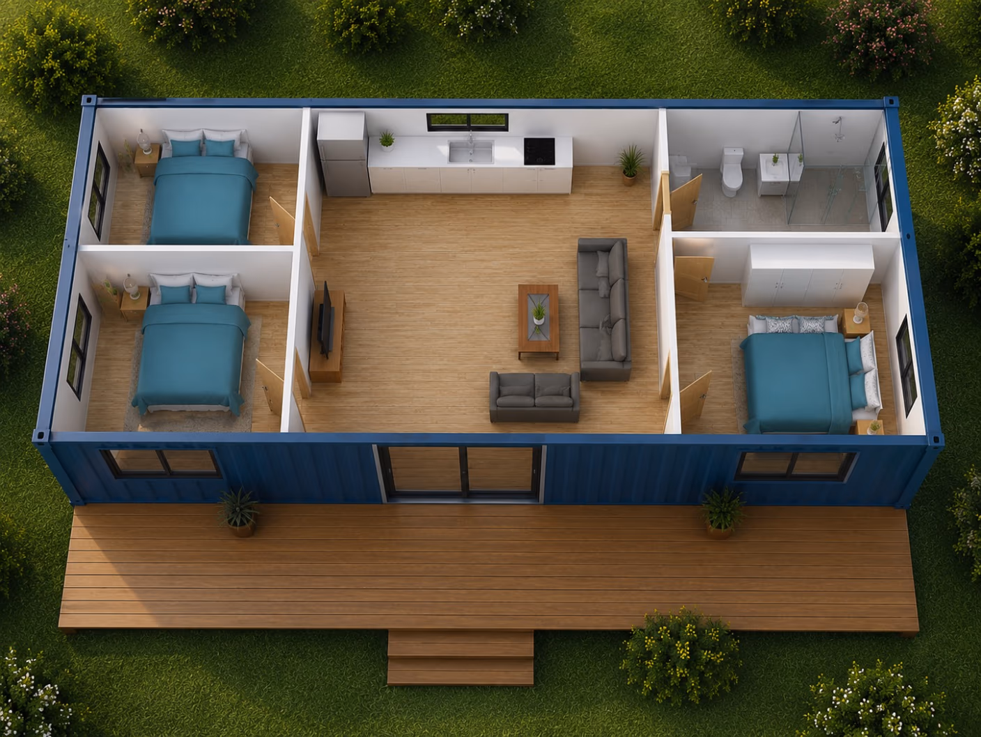 Cutaway 3D floor plan of The Independent 3's three-bedroom layout