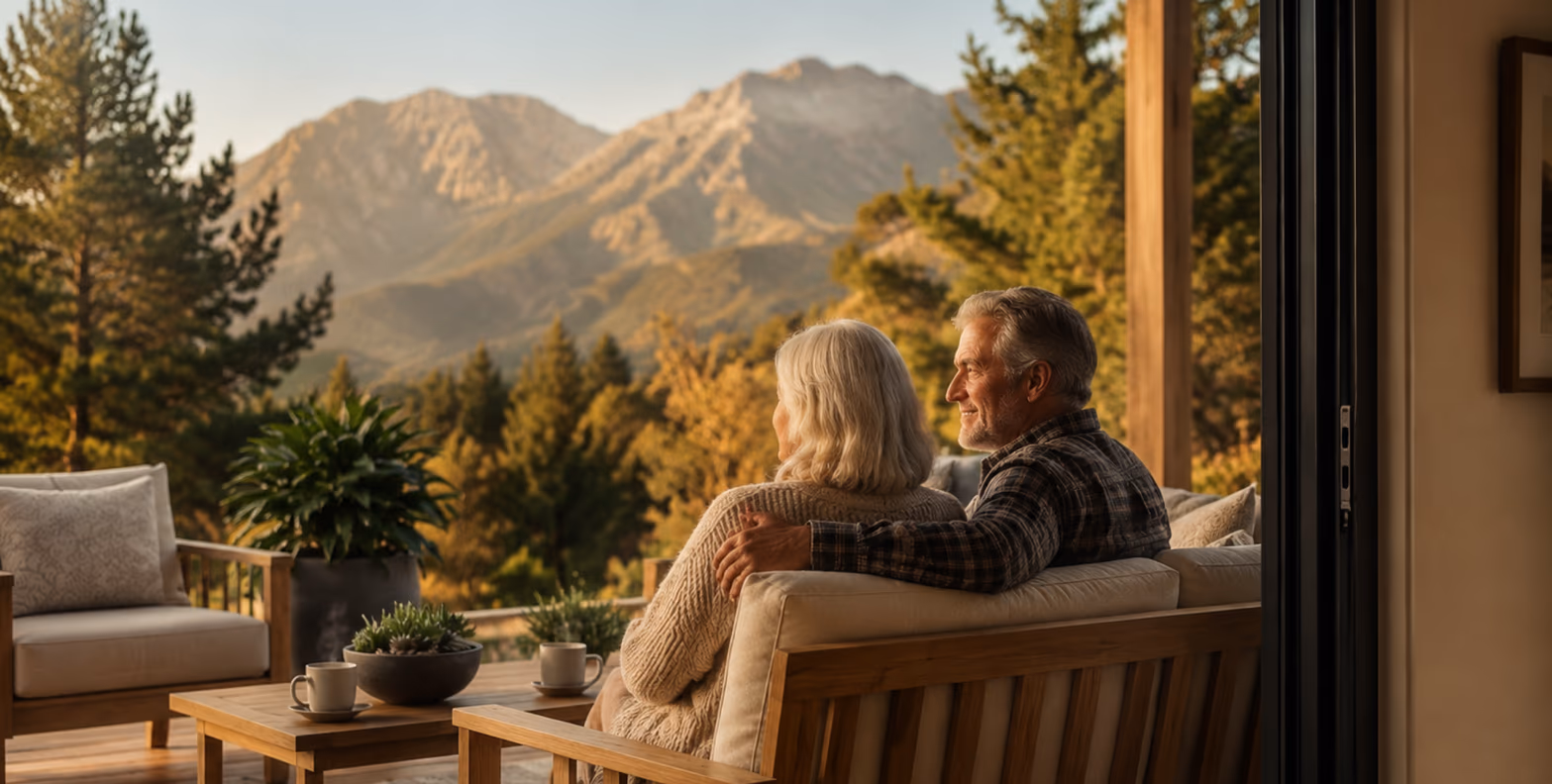 A couple on the deck of their finished home